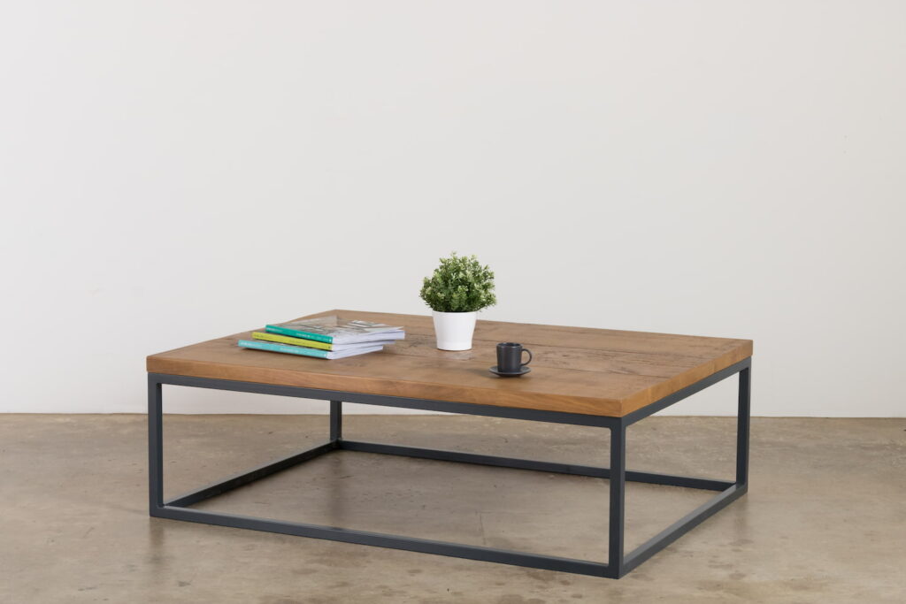 A scandi inspired modern coffee table with wood and metal