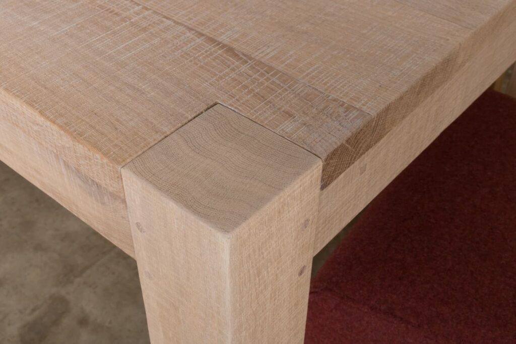 A close up of a oak table